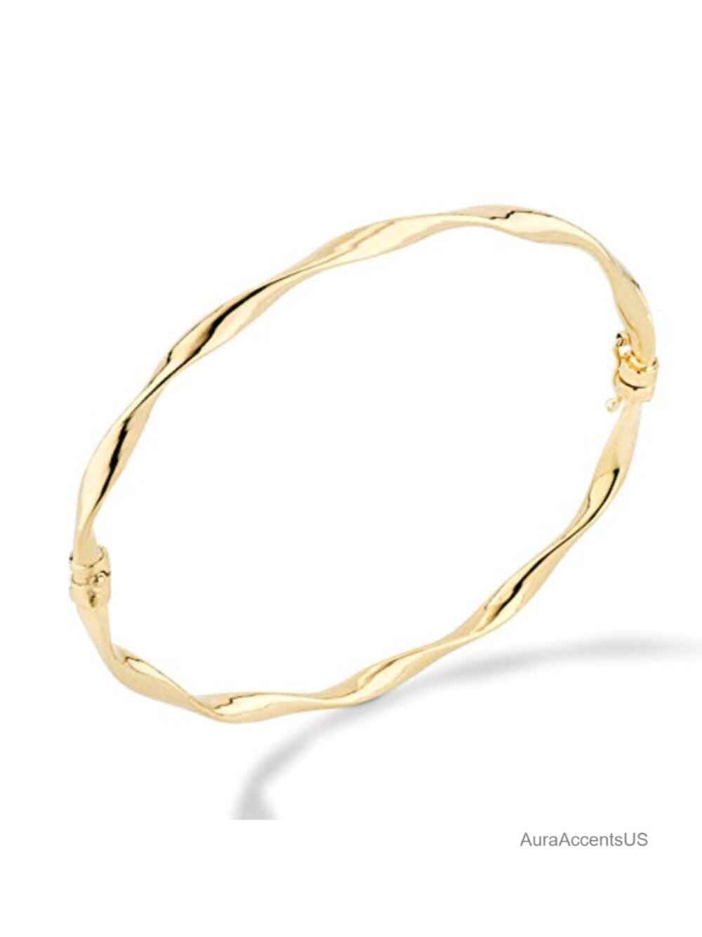 18K Gold Plated 925 Sterling Silver Oval Twist Hinged Bangle Bracelet